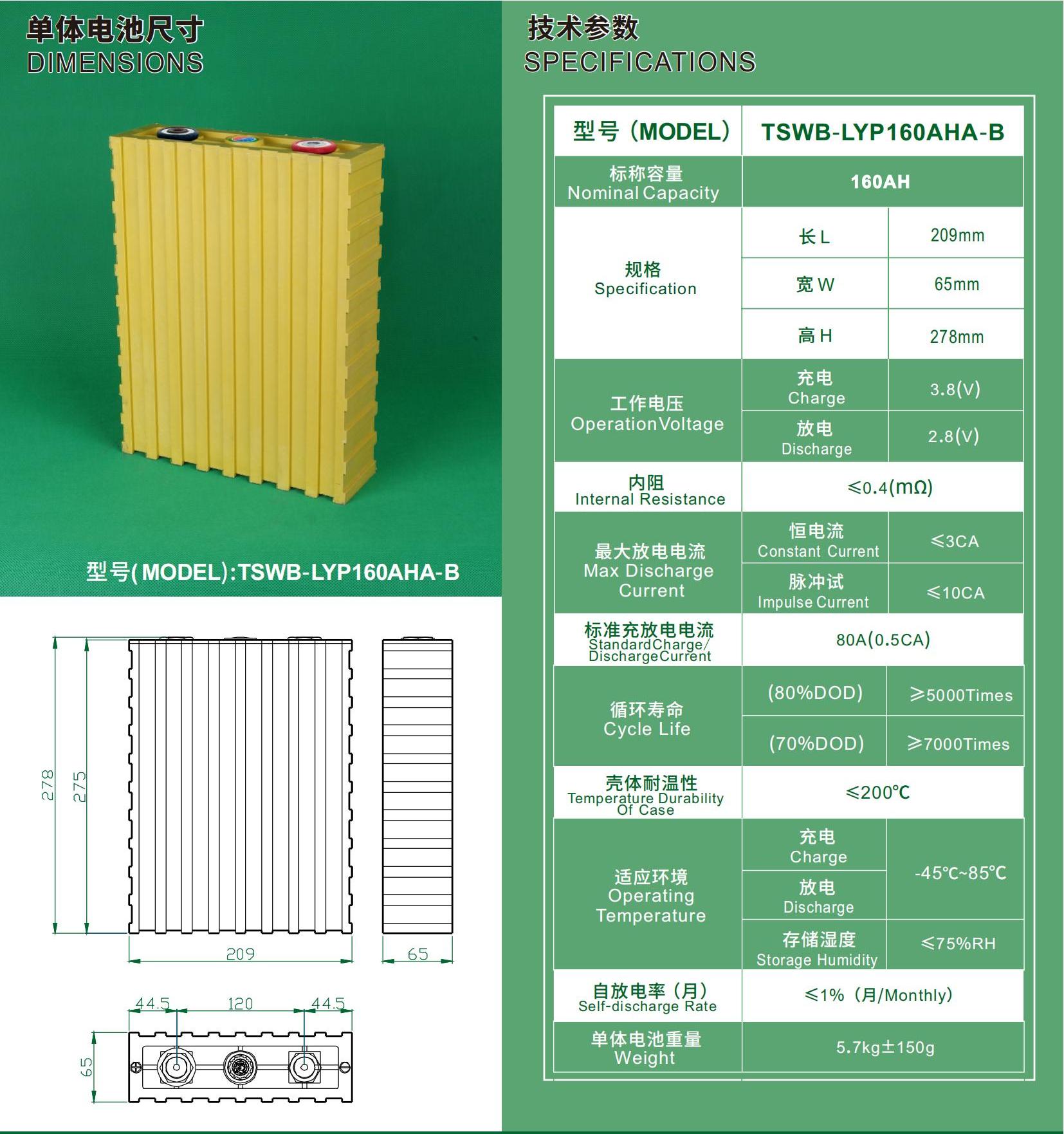 Specification of winston 160ah battery