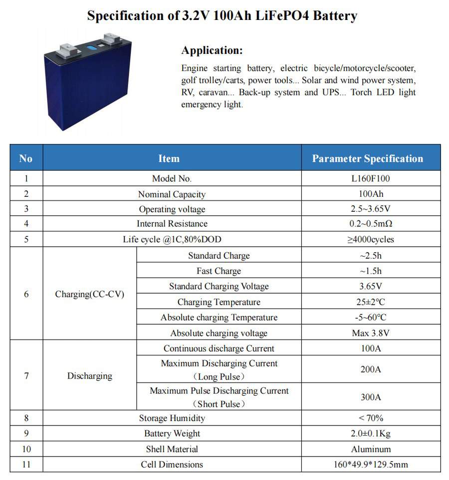 Specification-CALB 100Ah